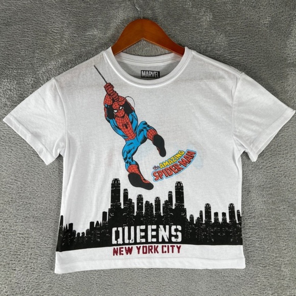 Spider-Man Marvel Graphic Baby Tee Womens XS Black Short Sleeve Y2K‎ Retro
